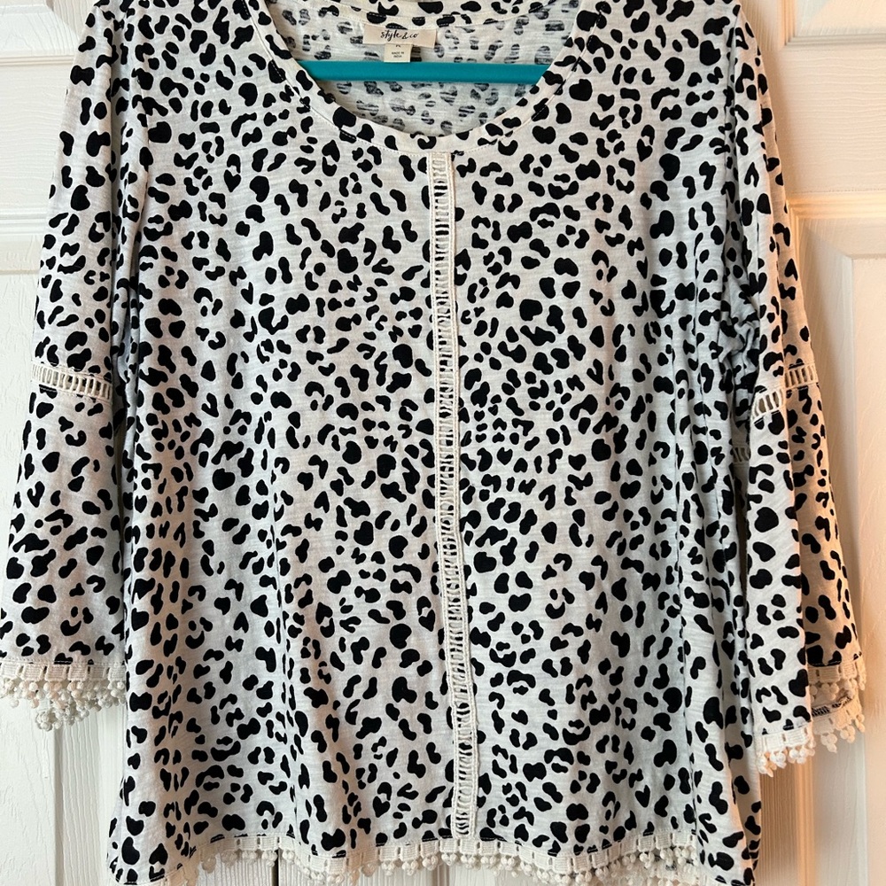 Style & Co. Black and Cream Boxy Embellished Blouse